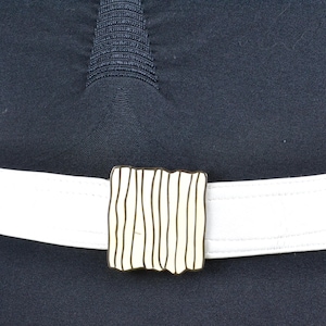 White Statement Waist Belt for Women, Wide Leather Belt with Sculptural Wavy Buckle, Minimalist Contemporary Fashion Belt