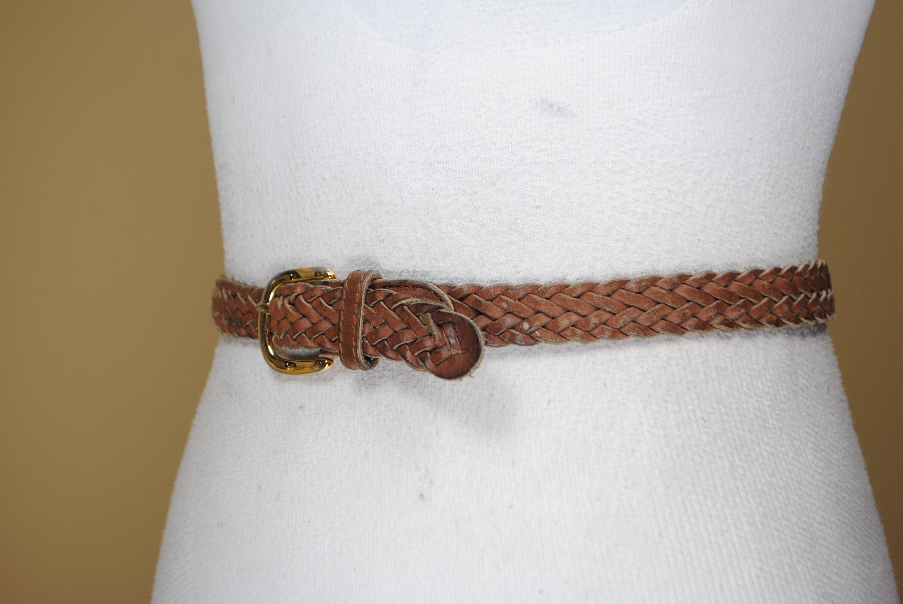 Vintage Western Style Braided Belt with Covered Buckle Light Brown Small Artisan Braided Belt - Solid Copper Buckle | BELTLEY main image 3