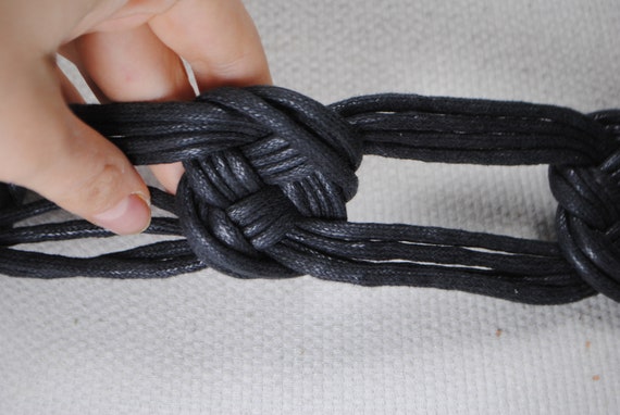 Wide black braided belt with big knots - image 3