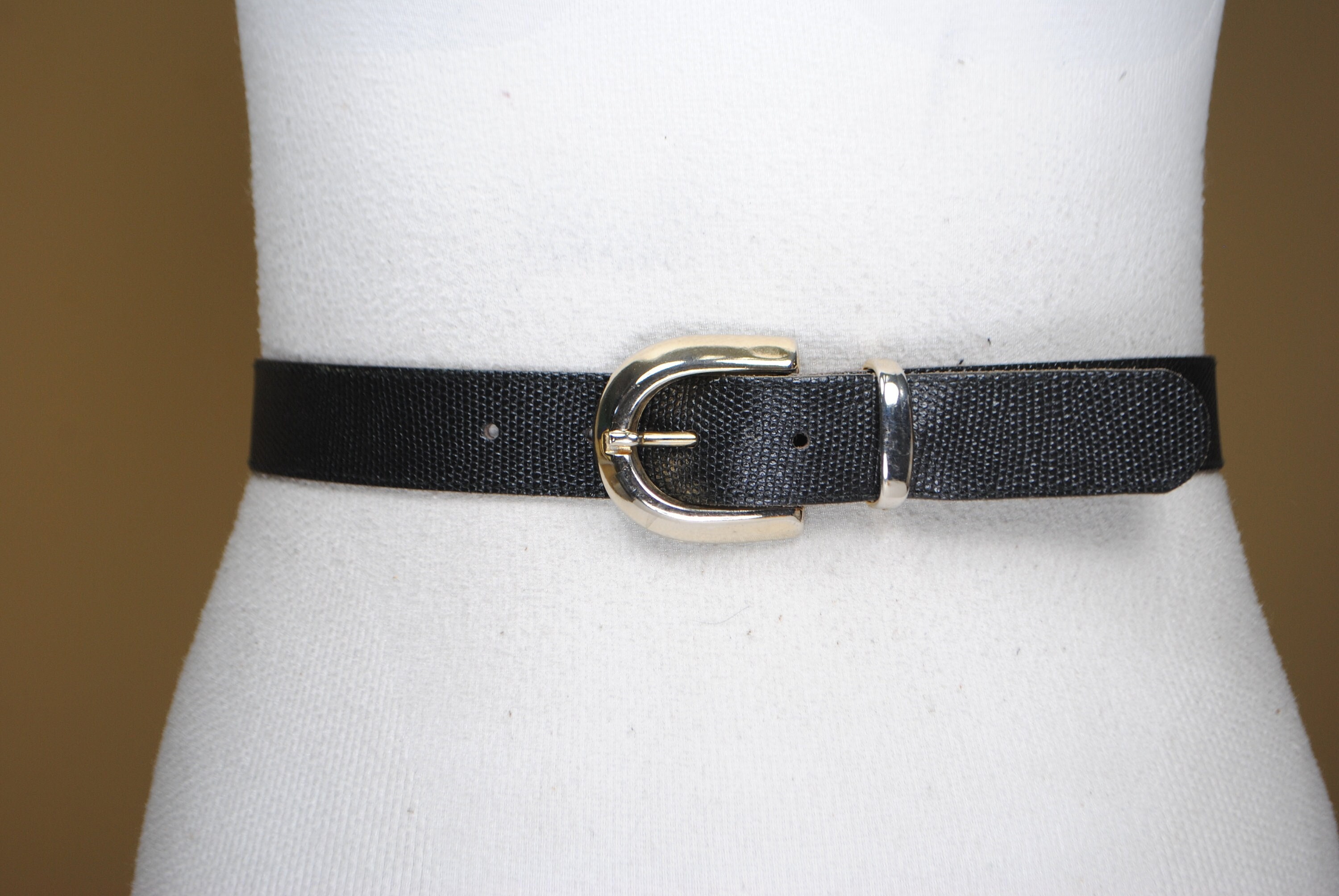 Vintage Black Lizard Embossed Leather Belt With Polished  display picture 3