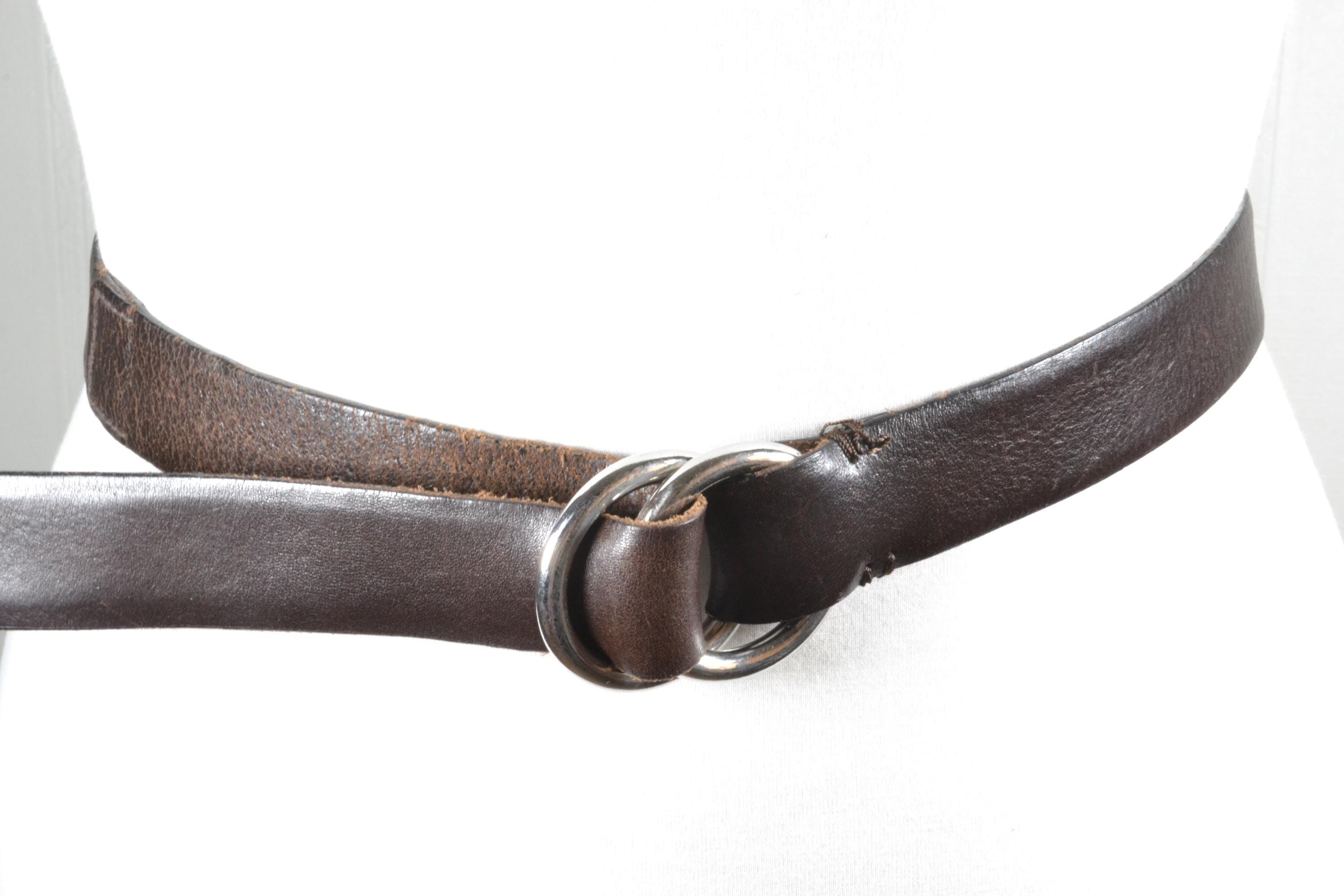 Vintage Brown Leather Double Ring Belt: Boho Waist Accessory 