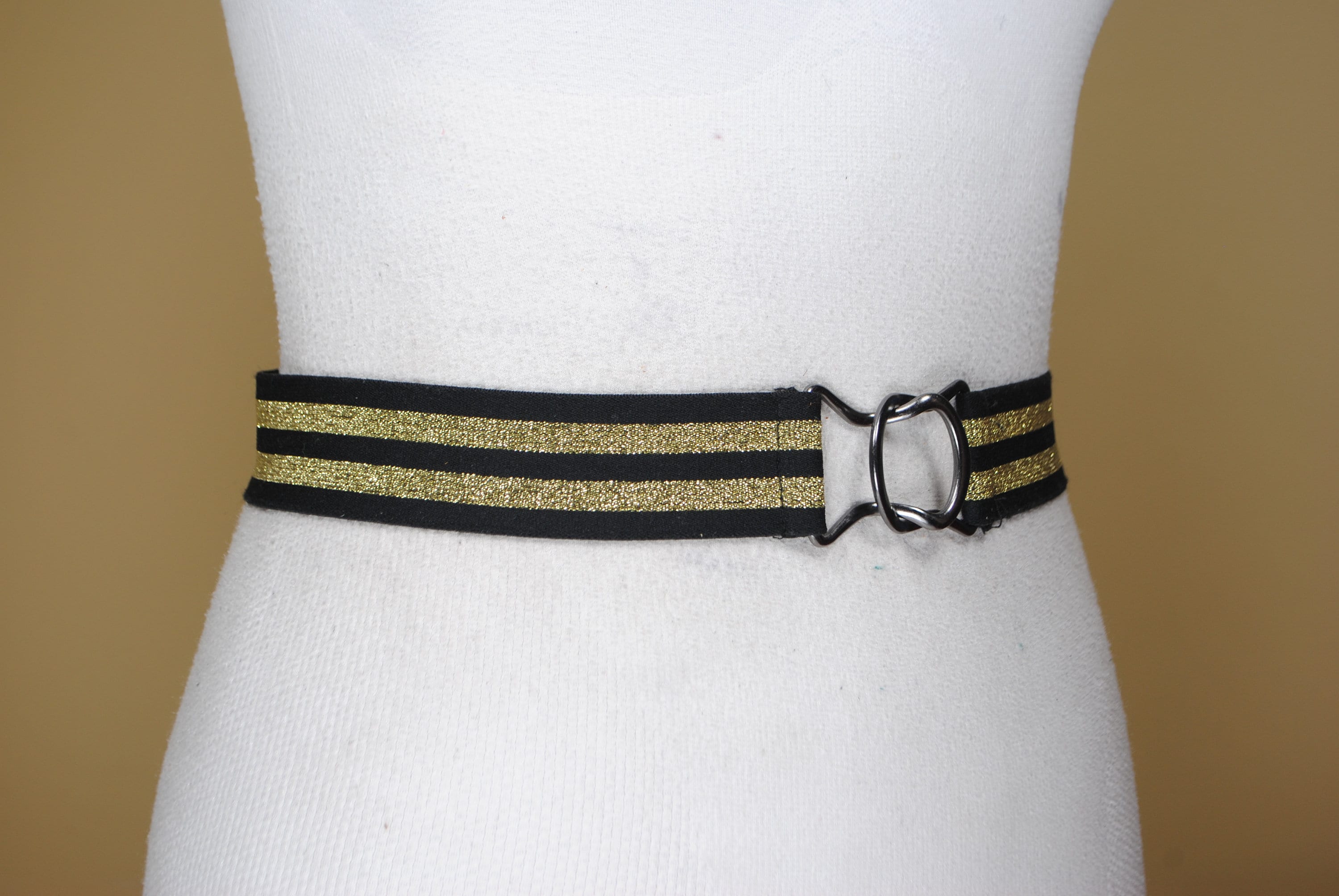 Vintage Black and Gold Striped Elastic Stretch Belt - Etsy display picture 1