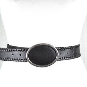 Black Leather Belt With round Buckle Boho Cowgirl Statement Belt