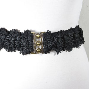 Black Elastic Belt with Gold Accents, Adjustable Lace Waist Belt, Trendy Stylish Black Belt