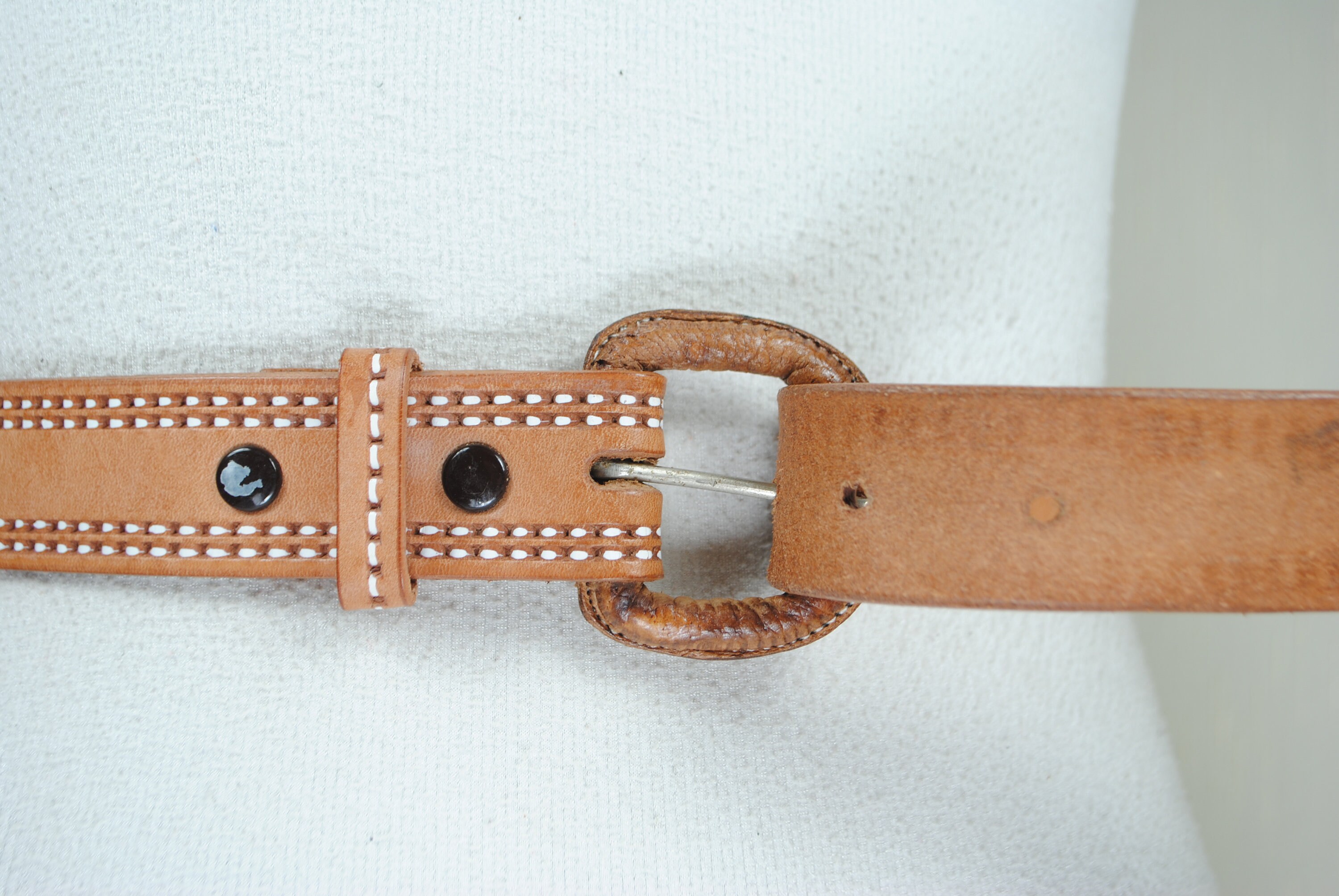 Vintage Western Boho Leather Belt with Stitched Detailing Brown Tan Classic Buck Stitch Belt – Brown Leather Western Belt | The  main image 4
