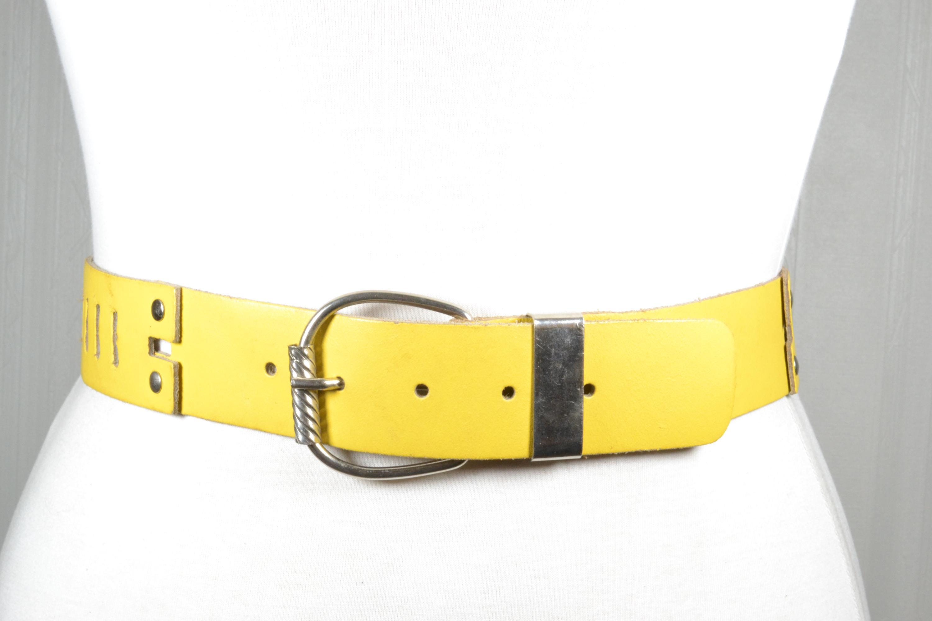 Vintage Yellow Leather Belt With Silver Buckle - Etsy display picture 1