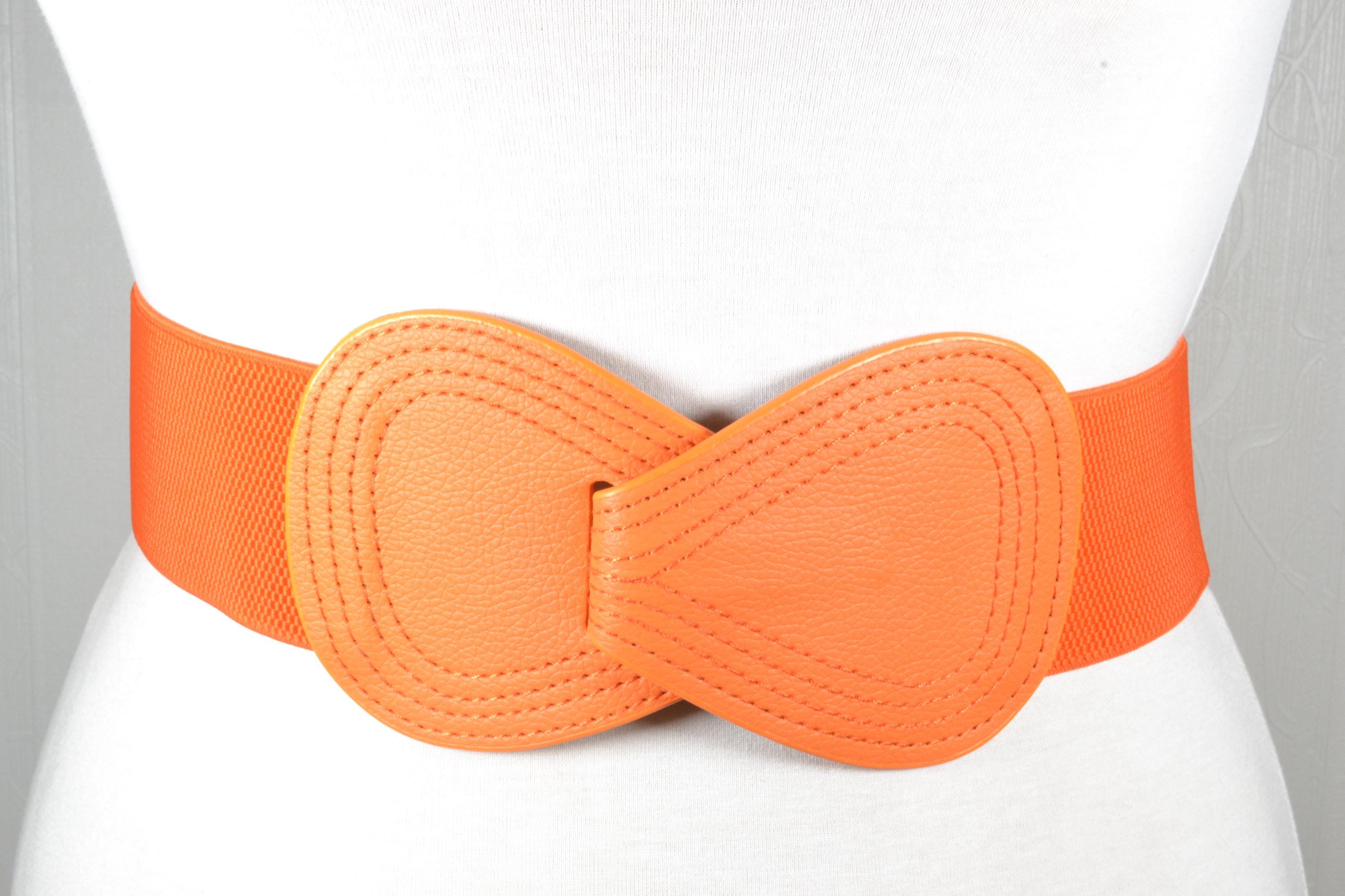 orange belt for dress Bright Orange Wide Elastic Bow Belt for Women, Retro Cinch Waist Stretch  Belt, Statement Belt With Leather Bow, Orange Corset Belt