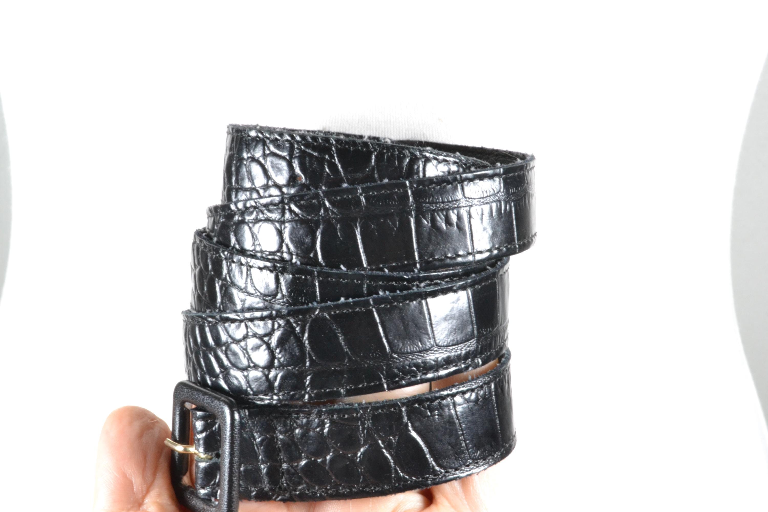 Vintage Black Croc Embossed Leather Skinny Belt - Etsy