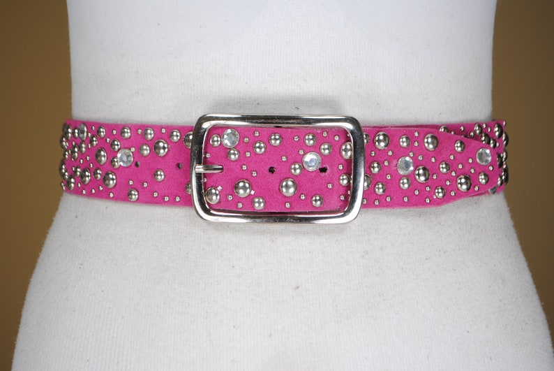 Silver Rivets belt 80s 37/'/'-41/'/' Pink Riveted Belt for women Studded Riveted Belt