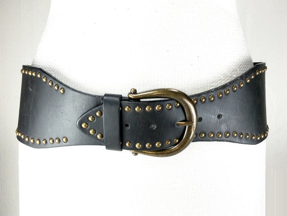 1980s chocolate Brown wide large leather belt for
