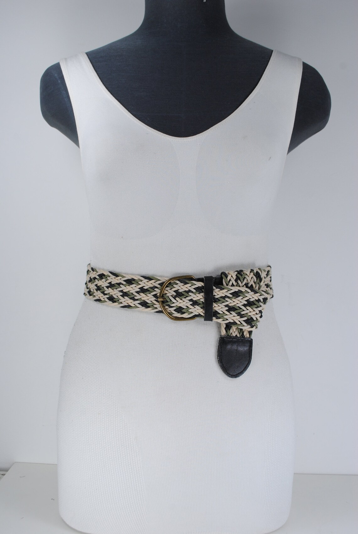 90s Multicolored Braided Belt with Bronze Buckle for Women Etsy