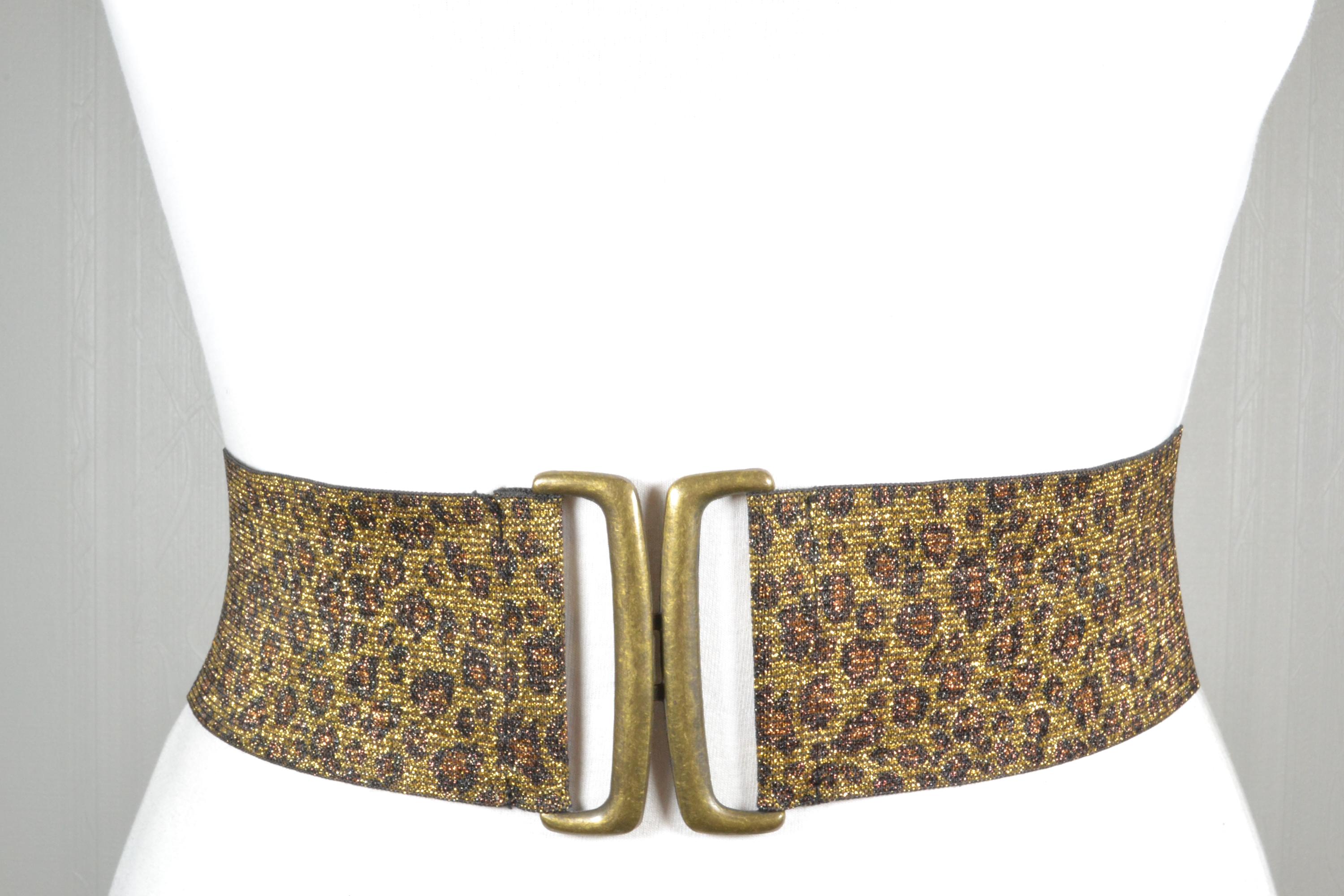 Leopard Print corset Belt with Gold Accents Animal Print Brown Faux Leather Steampunk Overbust Corset  main image 2