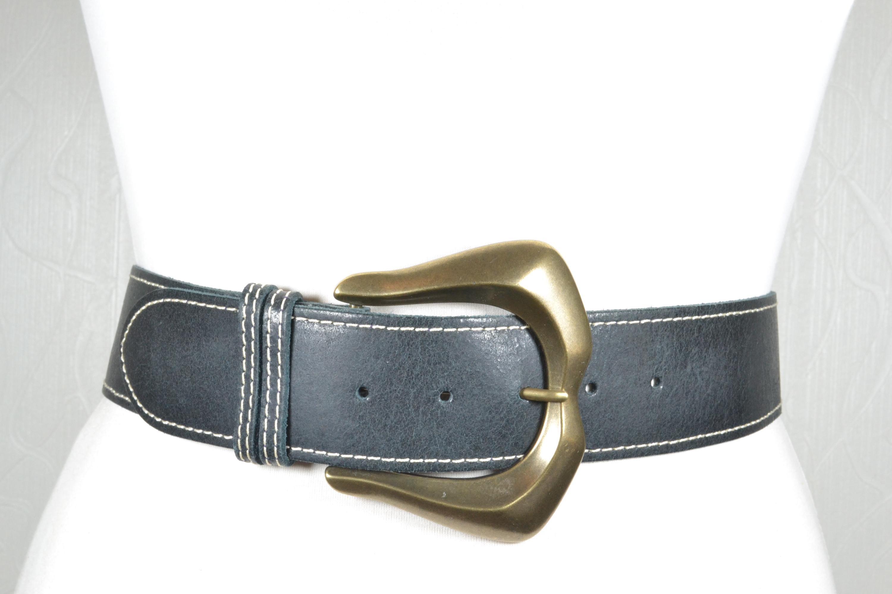 Vintage Chunky Silver Buckle Midnight Blue Leather Wide Belt Size Small Womens No Boundaries Black Thick Waist Belt Size L Silver  main image 4