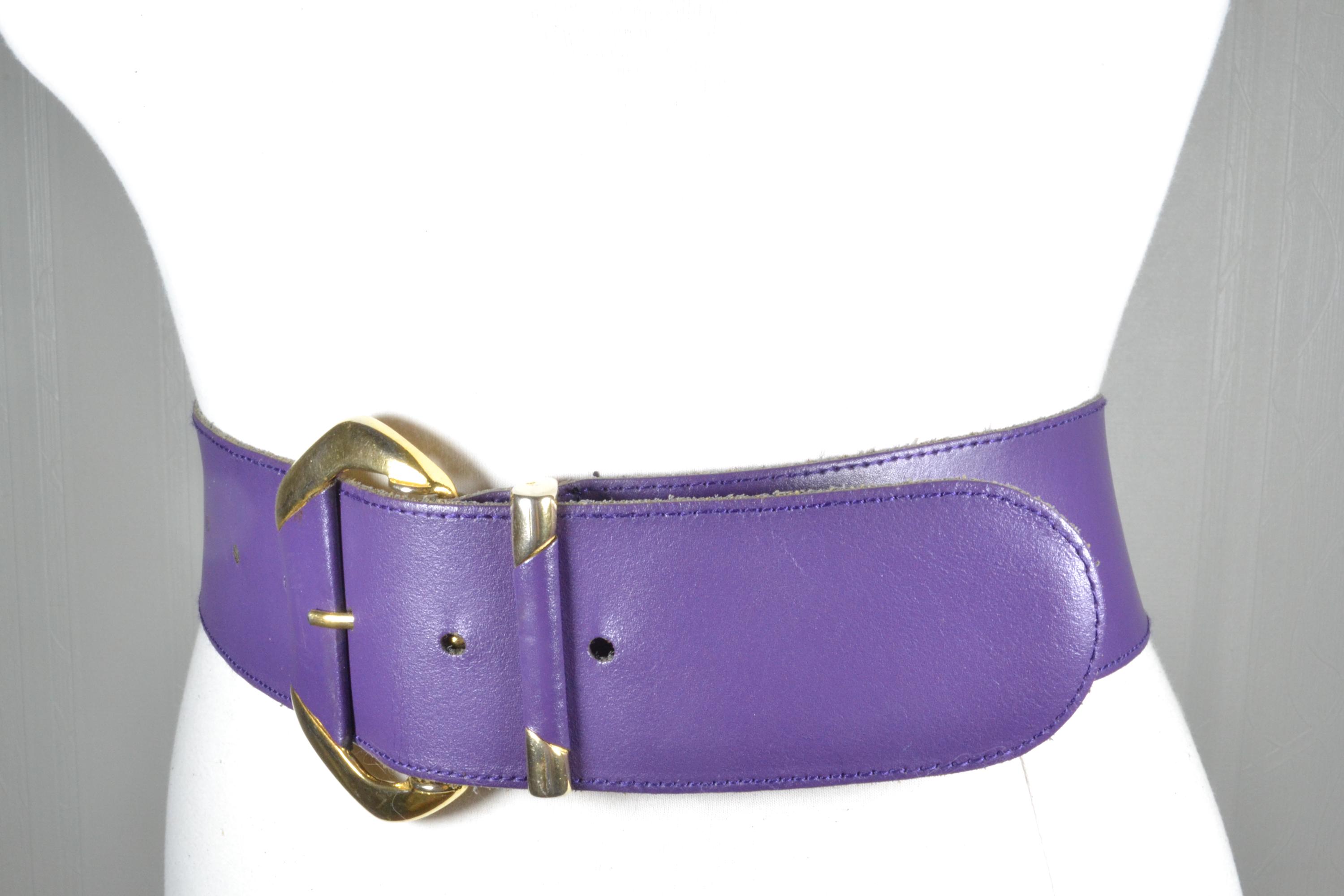 Vintage Belt by Ungaro Parallele with Round Resin Buckle Wide Purple Fabric Sz36 Purple White Belt Strap with Buckle – Double R Brand - Dallas main image 4