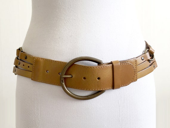 1970s Brown tan harness leather belt for women