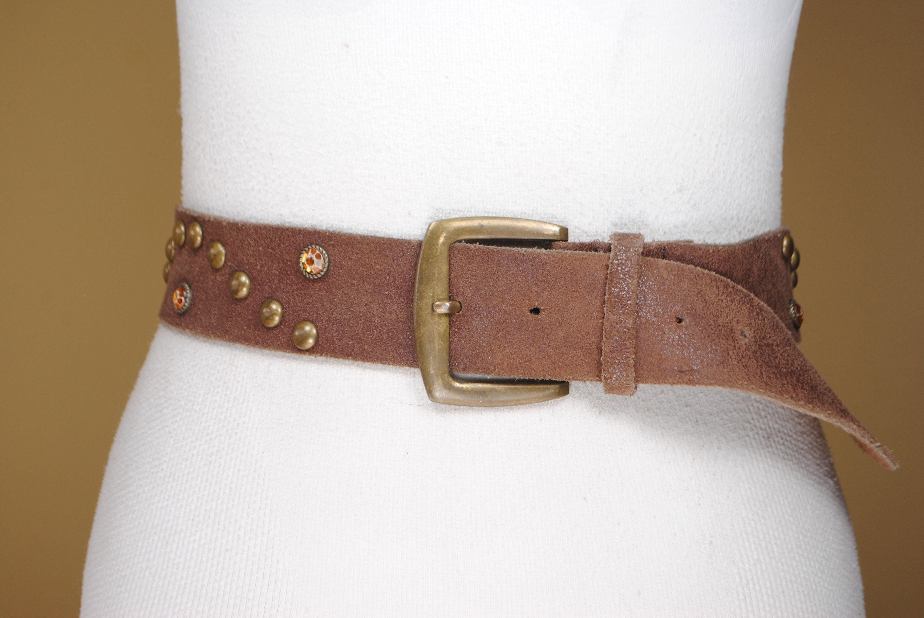 Vintage Brown Suede Leather Belt: Bronze Buckle, Riveted  display picture 1
