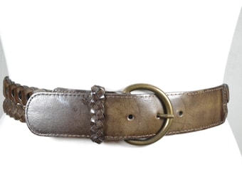 Vintage DKNY Wide Woven Genuine Leather Brown Belt Boho Braided Size L 90 main image 3