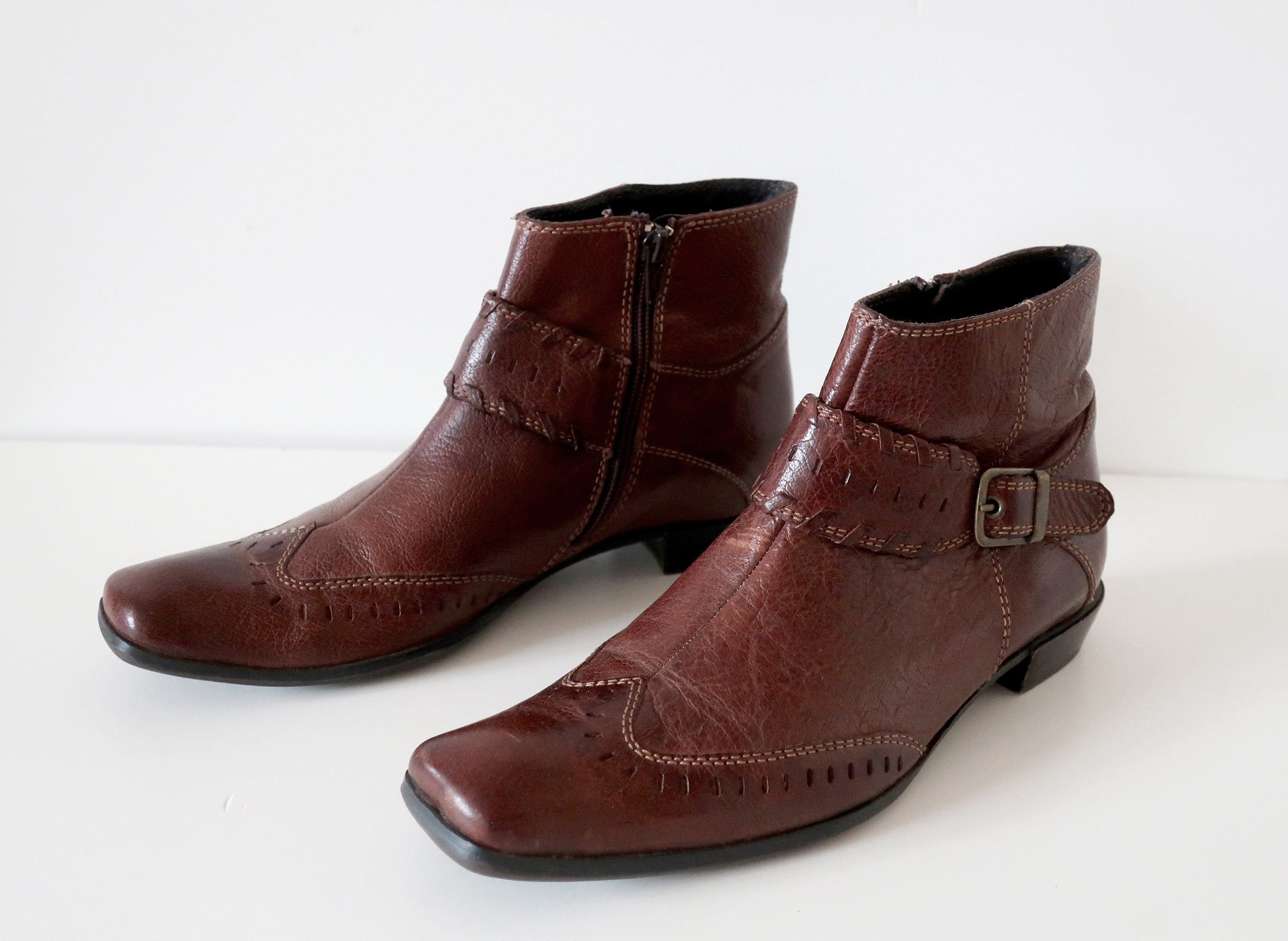 Botines de cuero cosido marrón de la década de 1970 para | Etsy