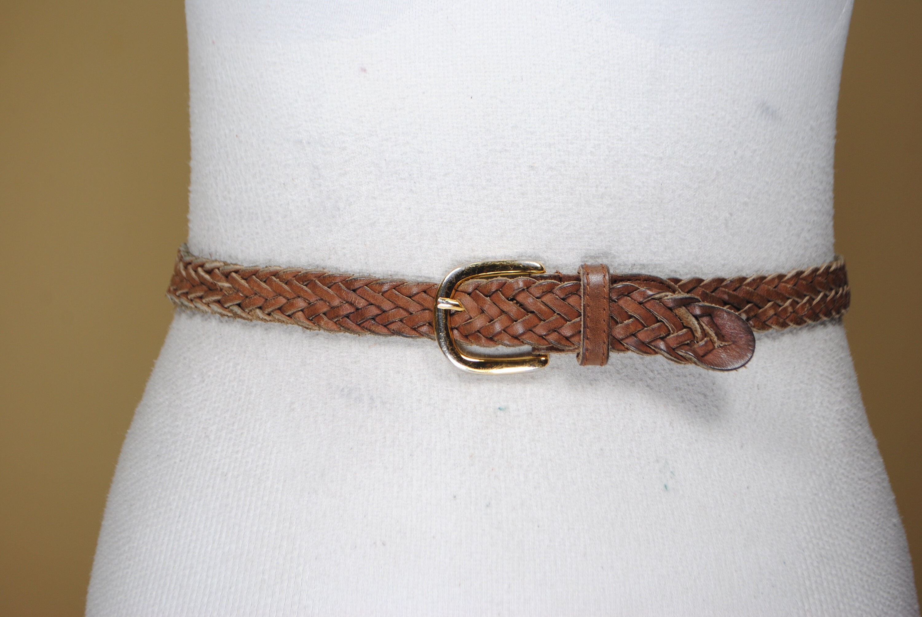 NWT Seraphine Maternity Brown Braided Leather Belt with Gold Buckle Downtown Braided Leather Belt - Saddle Brown | Faherty Brand main image 3