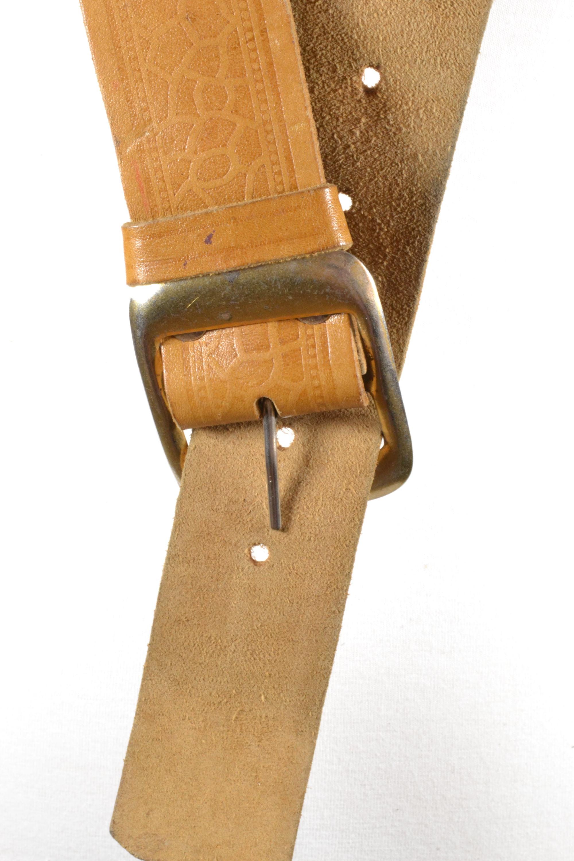 Vintage Tan Leather Belt: Brass Buckle, Boho Hippie Style - Etsy display picture 1