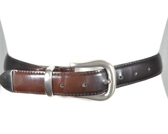 Vintage Two-Tone Leather Belt: Brown & Black, Silver Buckle