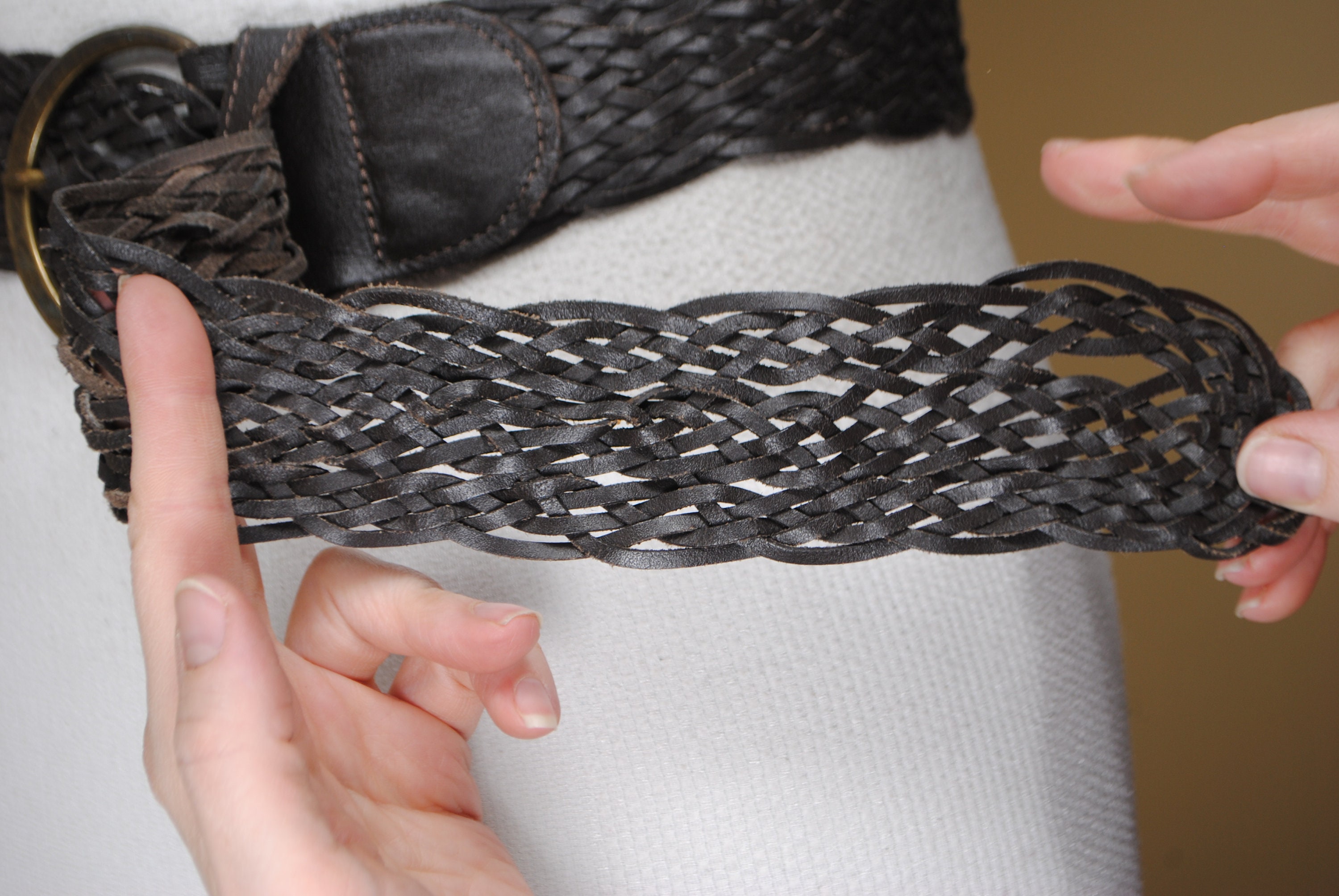 Braided Leather Belt: Distressed Chocolate Brown Boho 