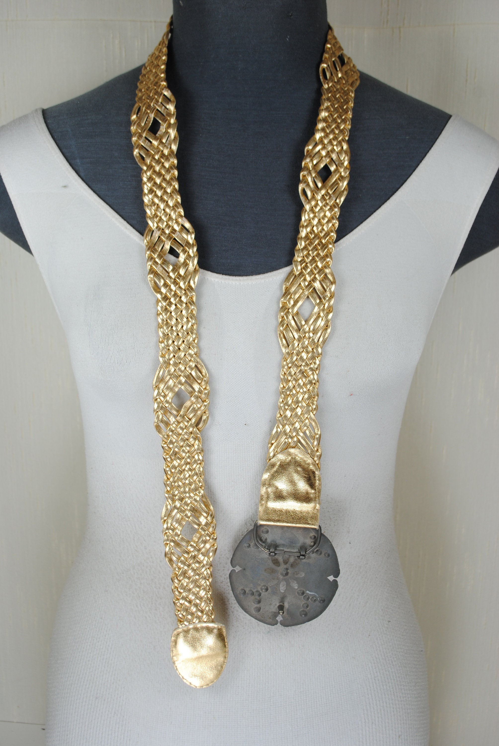 Vintage Y2K Gold Concho Belt: Braided Metallic Moroccan  display picture 1