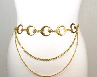 Vintage Gold Concho Chain Belt: Western Boho Statement Waist  display picture 3