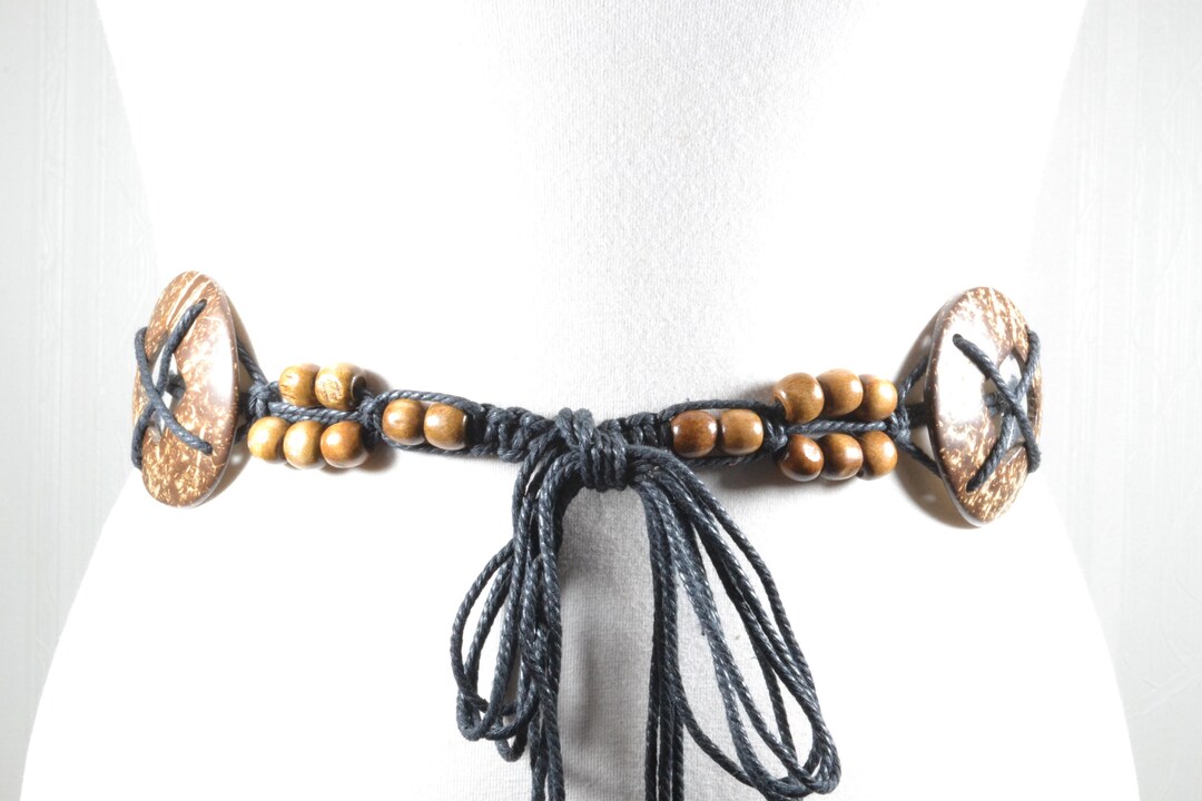 Boho Coconut Shell Belt: Handmade Beaded Rope Waist Belt - Etsy display picture 2