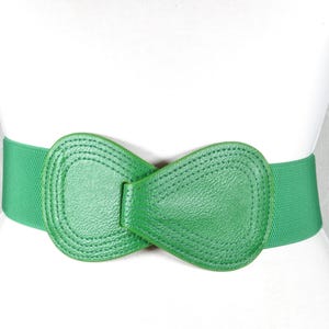 Bold Green Stretch Waist Belt with Oversized Bow Buckle, Retro Wide Elastic Belt for Women, Statement Fashion Belt