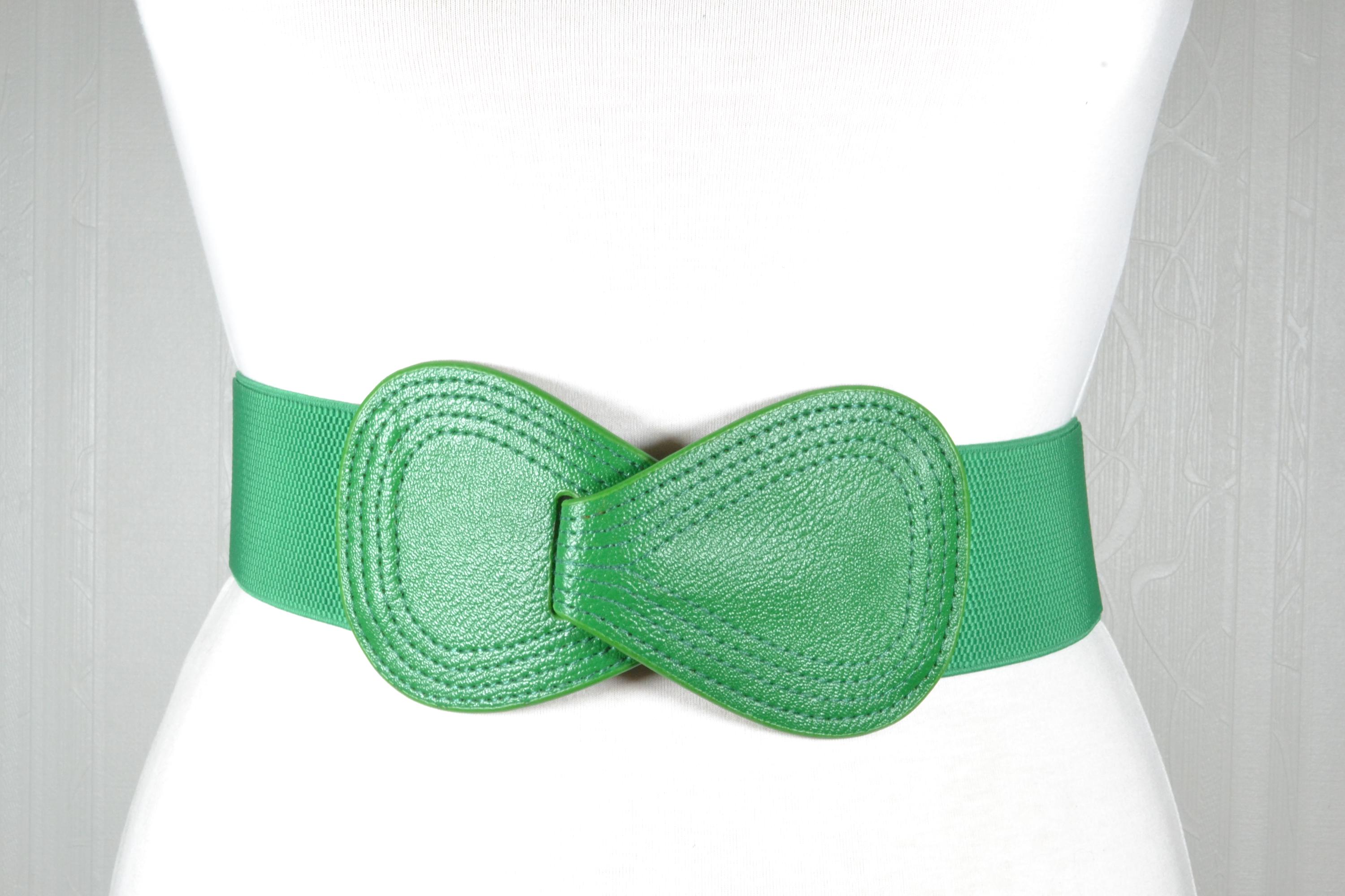 Retro Green Stretch Belt: Oversized Bow Buckle, Wide Elastic  display picture 3