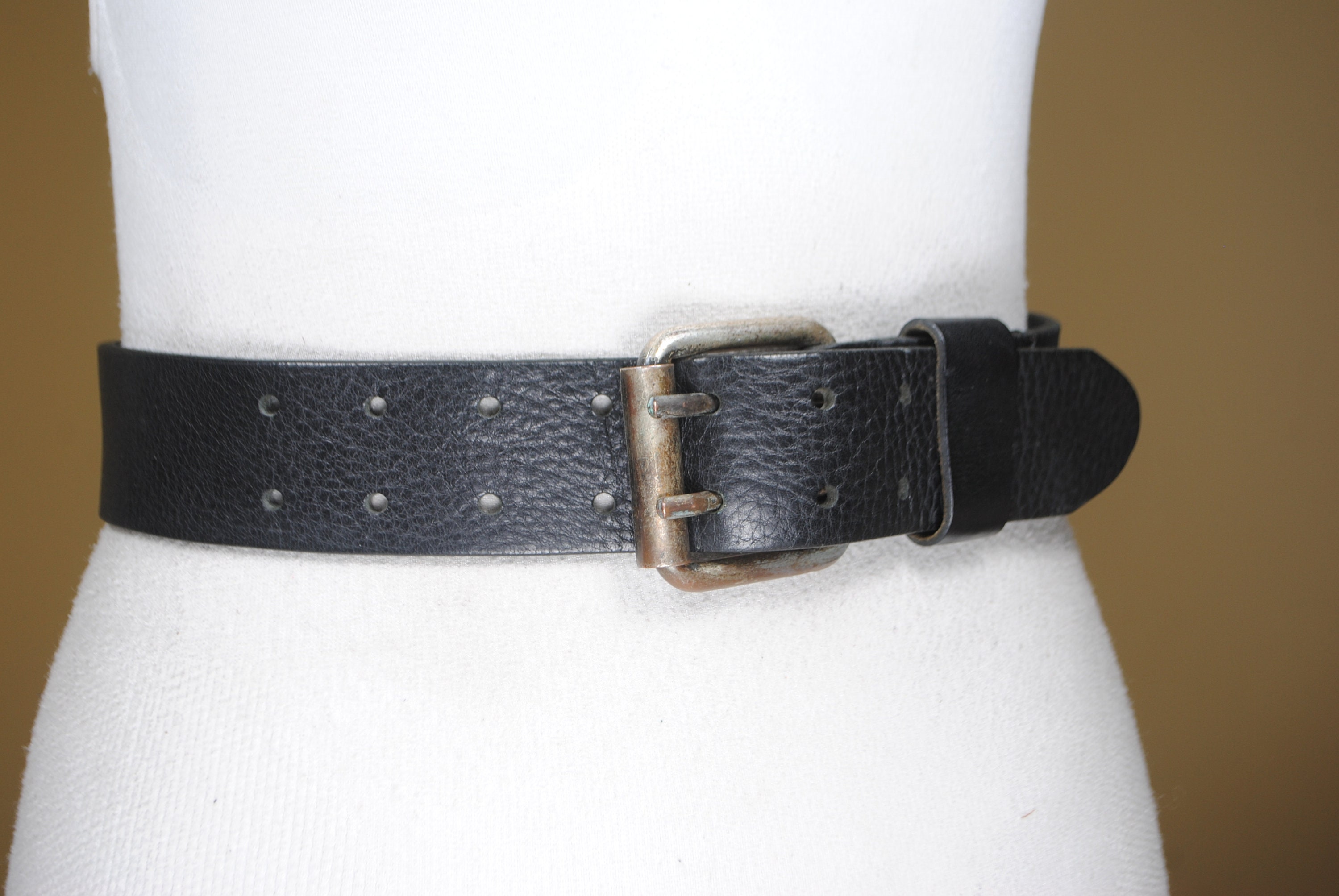 Black Double-prong Leather Belt With Unique Buckle - Etsy