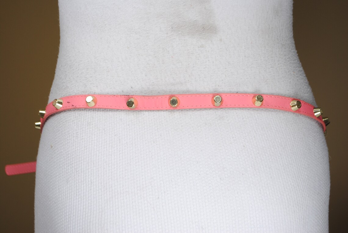 Skinny Washed Pink Belt Pink Studded Belt Pink Riveted Belt Etsy UK