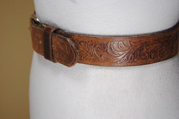 Tooled Leather Belt. Engraved belt, Western Cowgi… - image 2