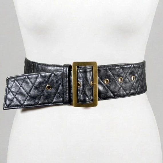Vintage Black Quilted Leather Corset Belt: Statement Waist Belt