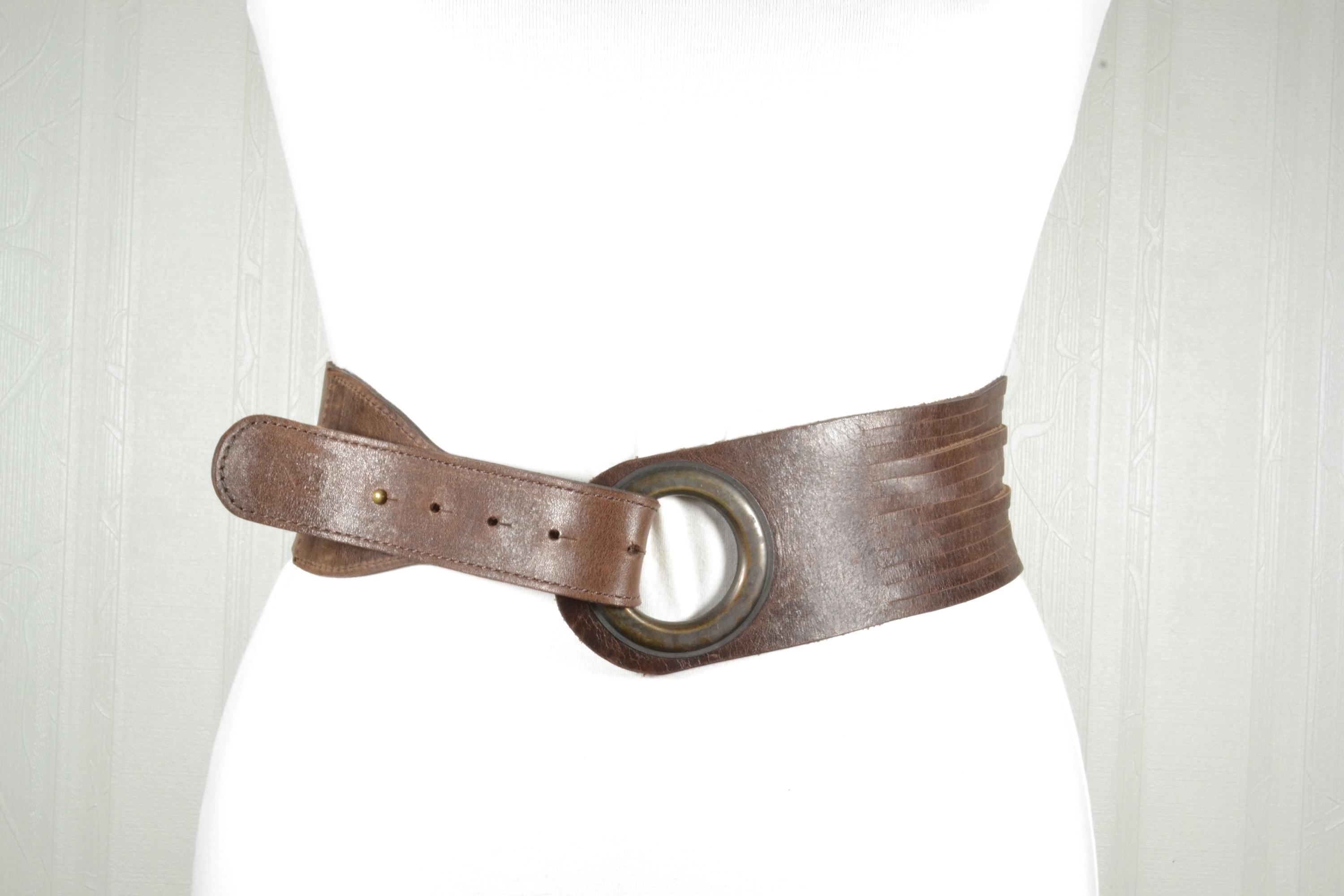 Vintage Brown Leather Concho Belt: Western Boho Cowgirl  display picture 2