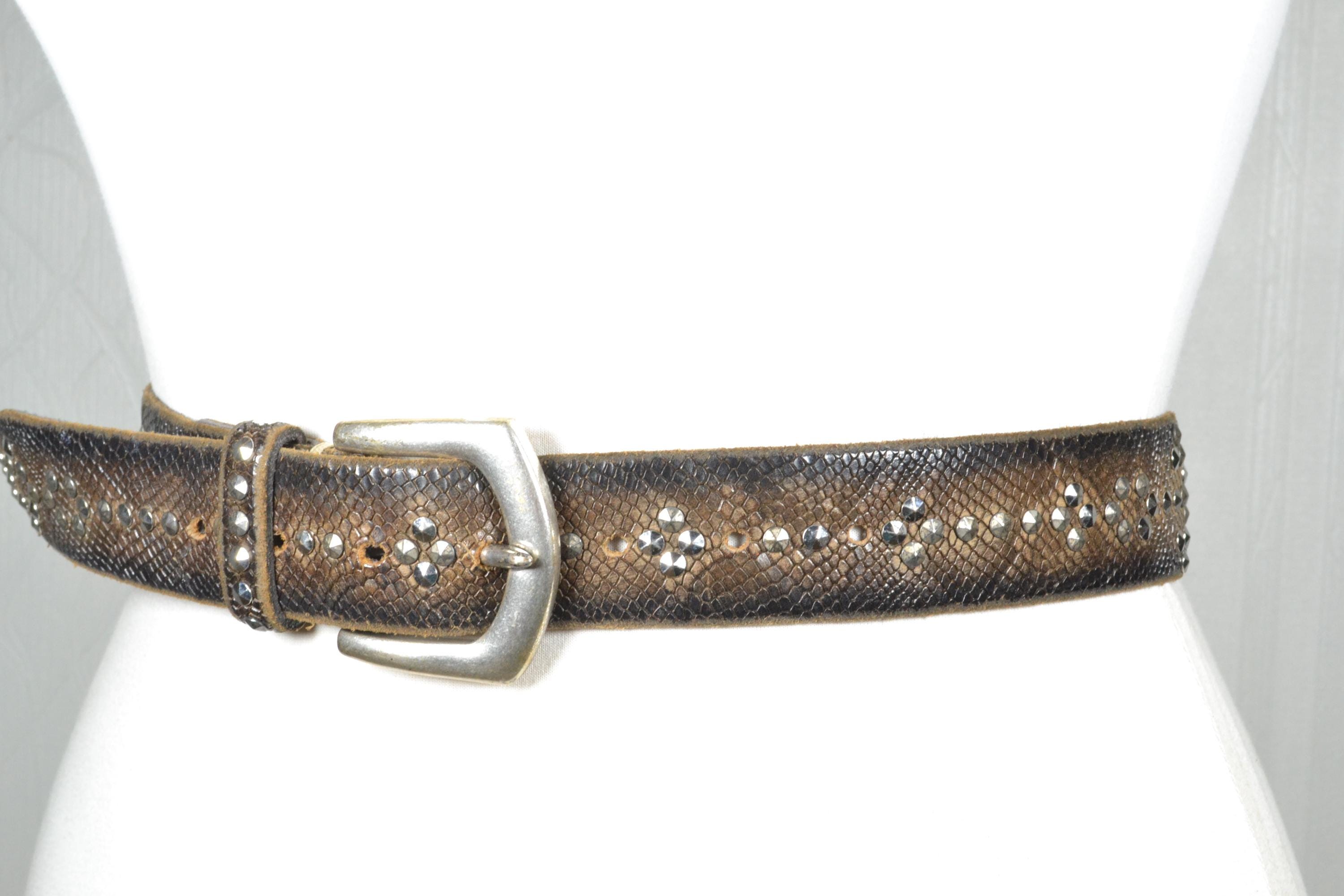 Vintage Chocolate Brown Snakeskin Studded Belt With Silver  display picture 2