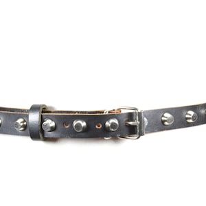 Skinny Black Studded Belt for Women with Silver Buckle, Rocker Grunge Waist Belt, Punk Slim Leather Belt, Vintage Edgy 90s Belt