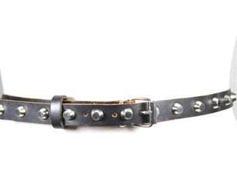 Skinny Studded Black Belt, Women, Silver Metal Buckle, 90s  display picture 3