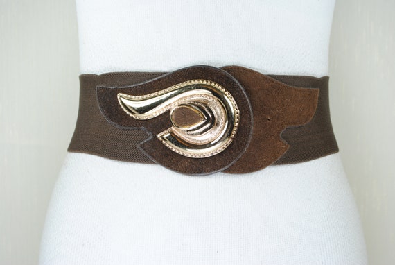 Wide Elastic Brown Belt Stretchy Corset Belt with Double Gold Buckle Waist Belt Worry-Free Women main image 3