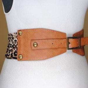 Tan Brown Wide Leopard Stretch Belt for Women, Elastic Corset Belt, Boho Chic Belt, Statement Belt for Outfits, Comfortable Elastic Belt