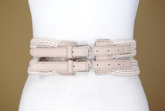 80s  25"-29" Wide Beige Cotton Belt for Women wit… - image 4
