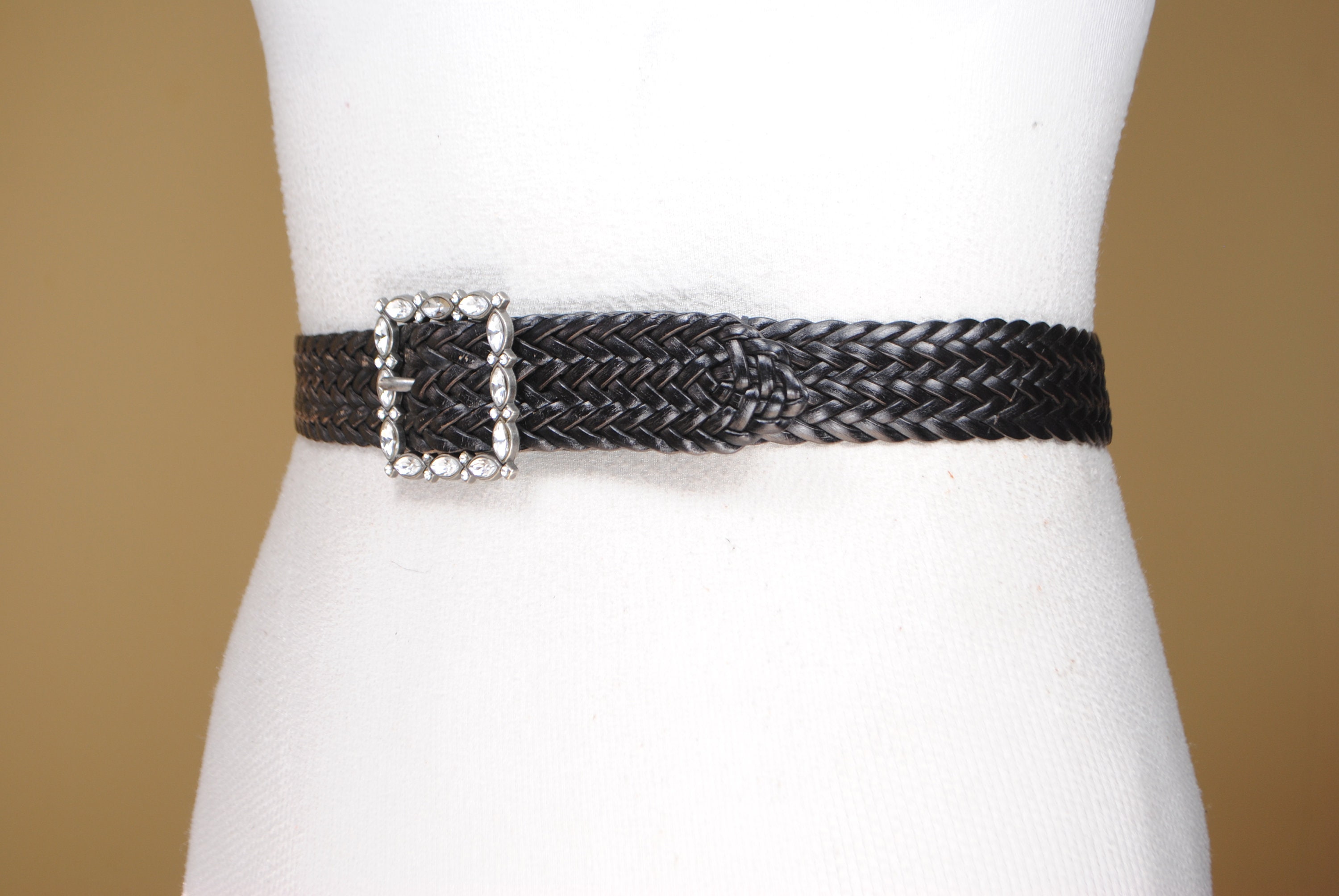 Vintage Woven Leather Belt With Rhinestone Buckle 1 main image 3