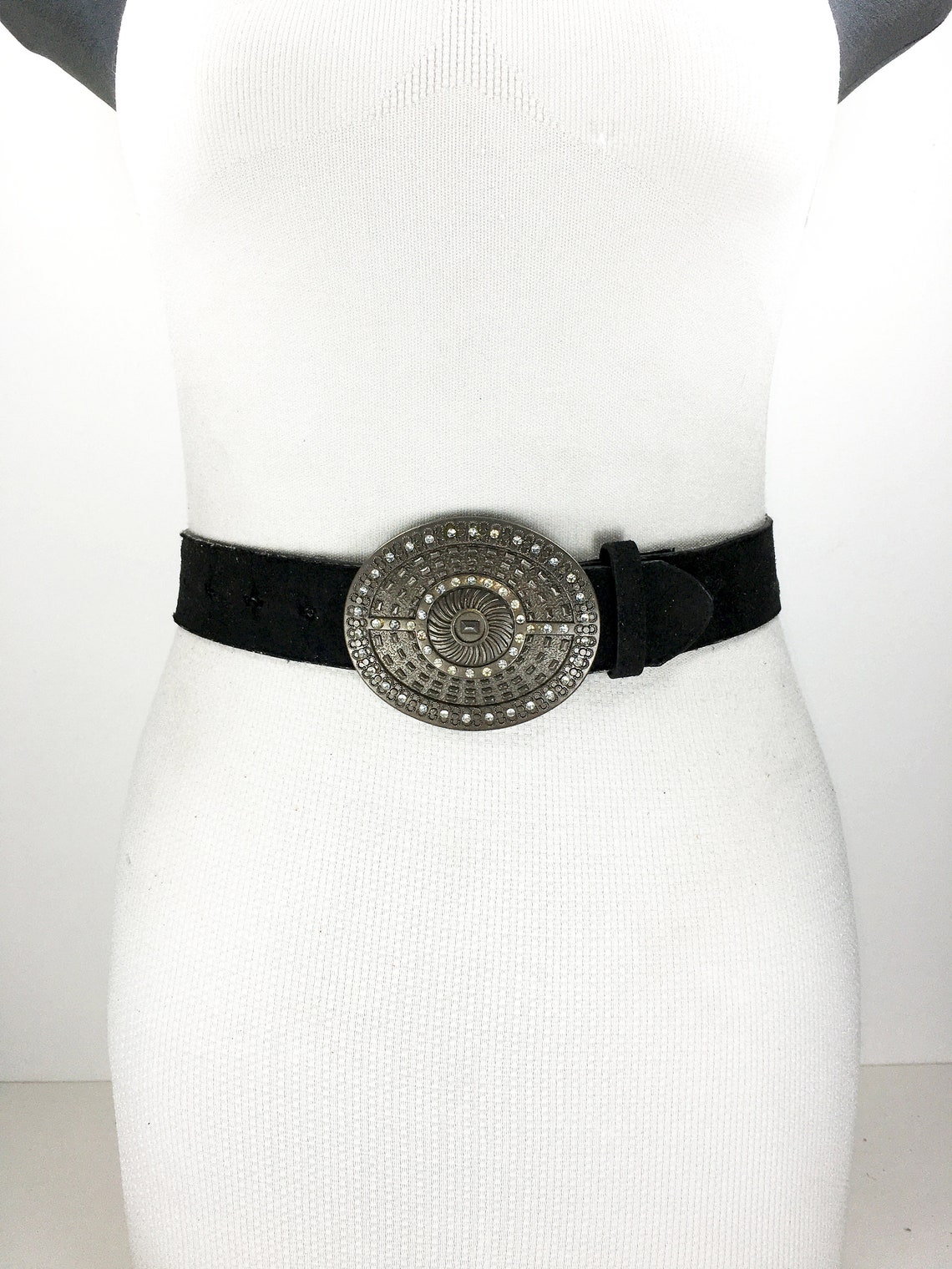 Black wide velvet belt for women with bronze buckle Etsy