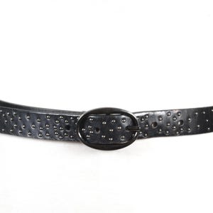 Vintage Black Leather Riveted Belt with  Oval Buckle, Classic Leather Dress Belt, Genuine Leather High Waist  Black Belt, Studded Black Belt