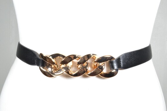 Gold Rope Link Belt with Black Suede Panels Catalina Suede Belt in Black and Gold | RIXO USA ⋆ main image 3