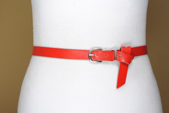 Vintage Skinny Red Leather Belt for Women - Etsy display picture 1