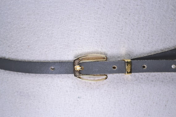 Skinny Gray Leather Belt for Women, Gold Buckle, … - image 4