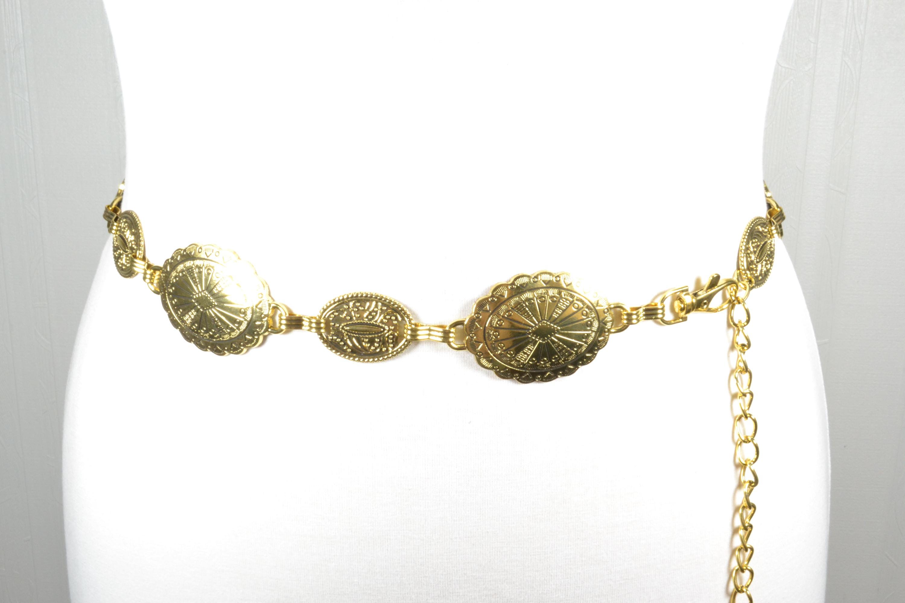 VTG L/XL Stretch Gold Tone Coin Style Belt Hook Closure Boho Festival Concert il_fullxfull.6251216349_iaq2.jpg main image 2