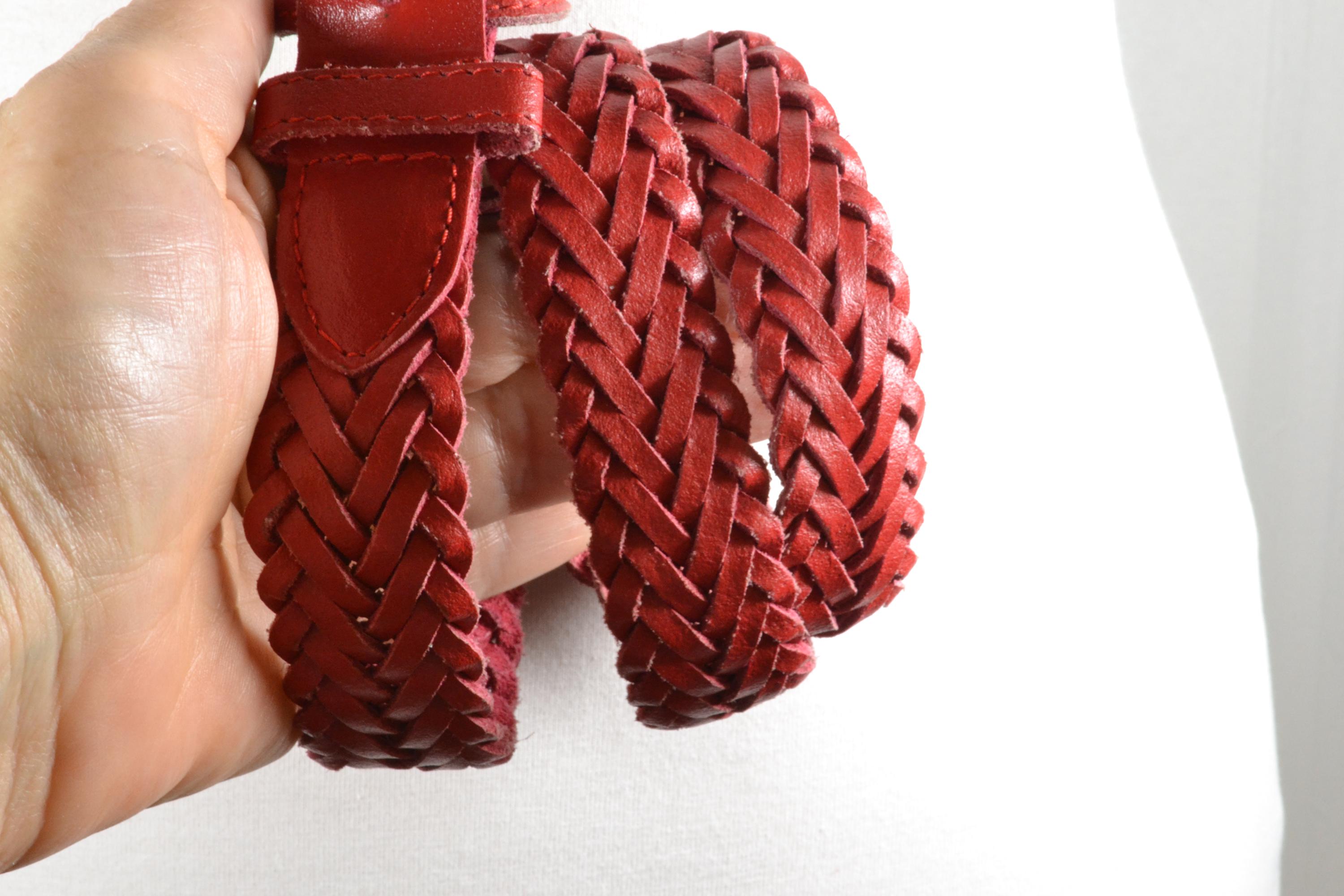 Vintage Woven Braided Leather Red Belt Size M/L Red Braided Leather Belt for Women - Vintage - Etsy main image 2